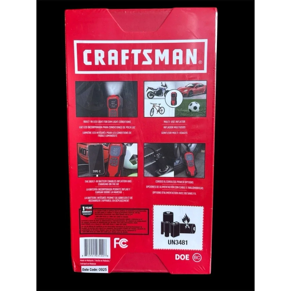 CRAFTSMAN PORTABLE AIR INFLATOR rechargeable 12-VOLT LITHIUM ION CMXPTXA1201